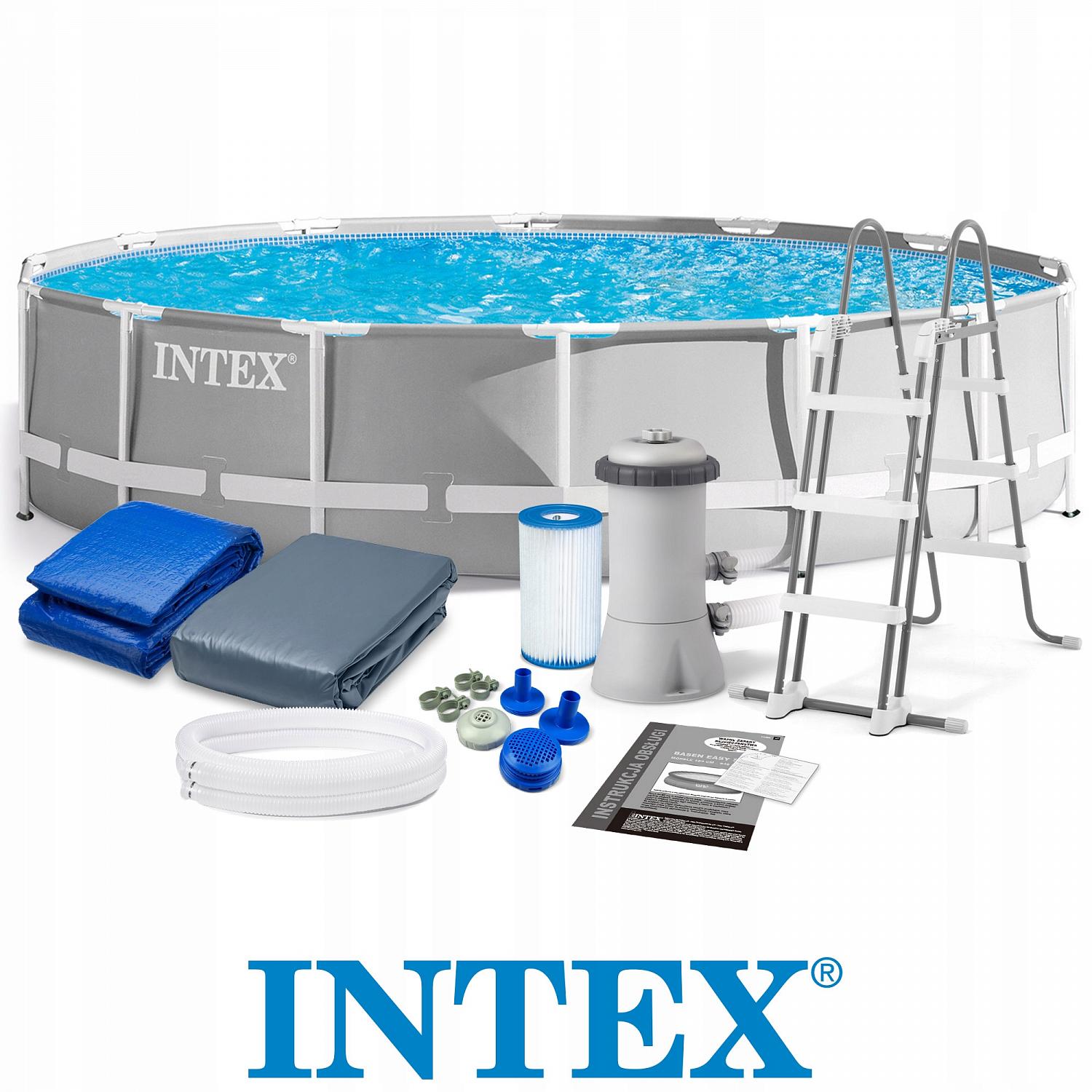 Каркасный бассейн Intex 26720, Prism Frame 427х107см, 12706л, фильтр-насос, лестница, тент, подстилка фото 5