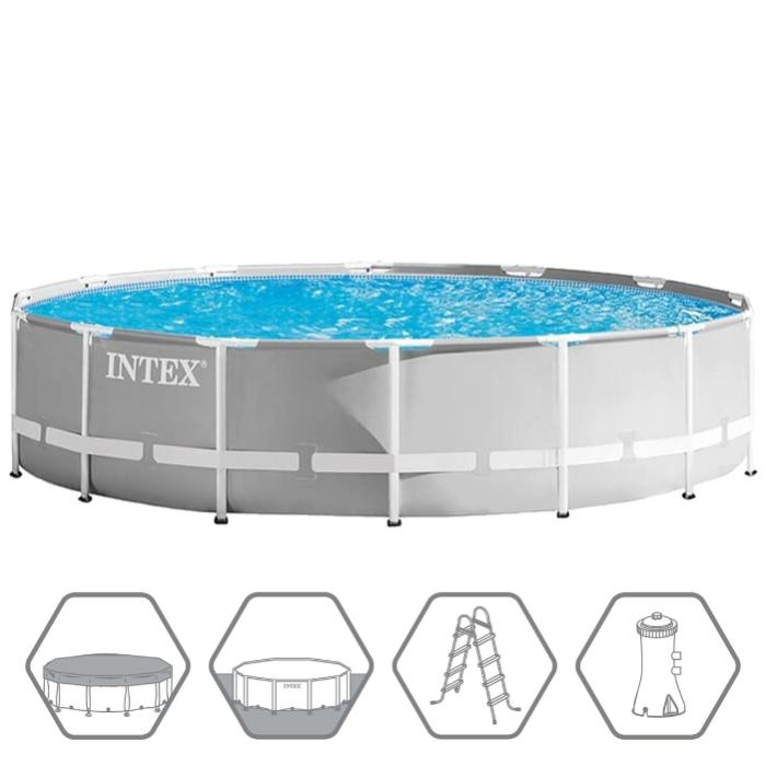 Каркасный бассейн Intex 26720, Prism Frame 427х107см, 12706л, фильтр-насос, лестница, тент, подстилка фото 2