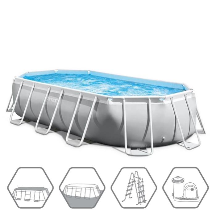 Каркасный бассейн Intex 26796, Prism Frame 503х274x122см "Oval" 13365л, фильтр-насос, лестница, тент, подстилка