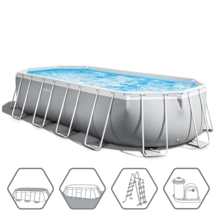 Каркасный бассейн Intex 26798, Prism Frame 610х305x122см "Oval" 18202л, фильтр-насос, лестница, тент, подстилка