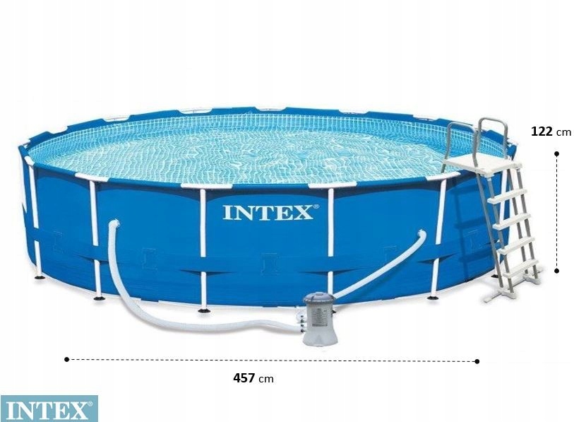 Каркасный бассейн Intex 28242, Metal Frame 457х122см, 16805л, фильтр-насос, лестница, тент, подстилка фото 3