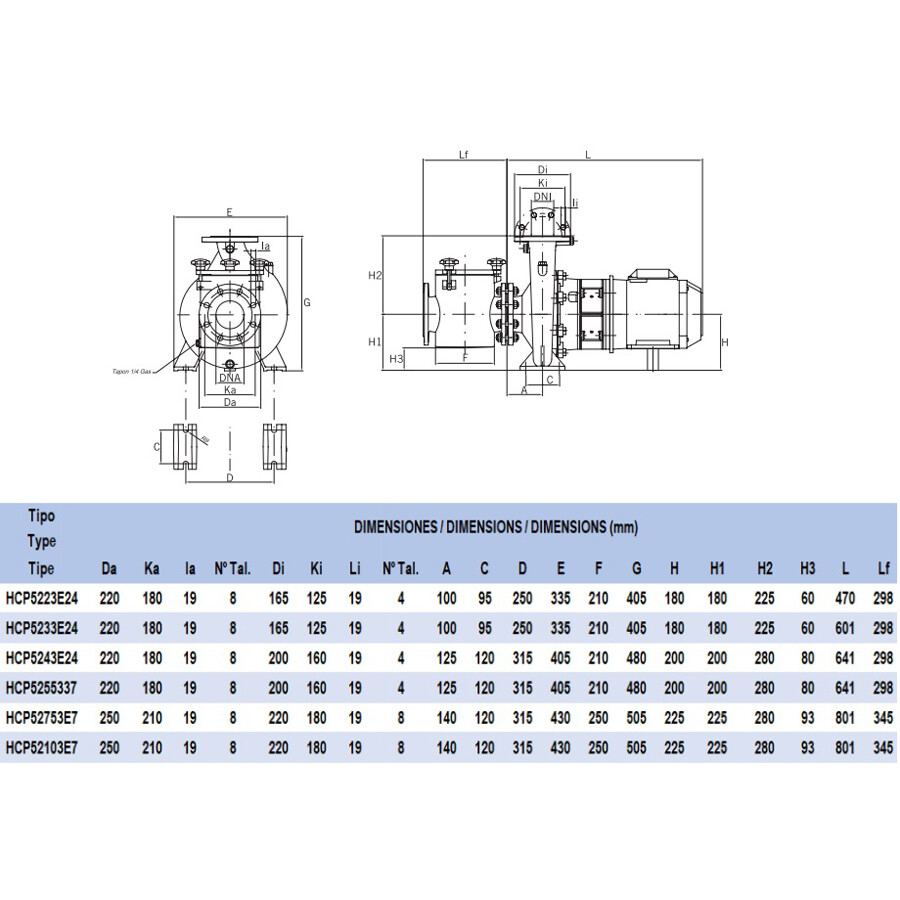Насос Hayward HCP52103E7 (380V, пф, 97m3/h*14m, 7,5kW, 10HP) кор. чугун\крыл. бронза фланец 125\100 фото 3