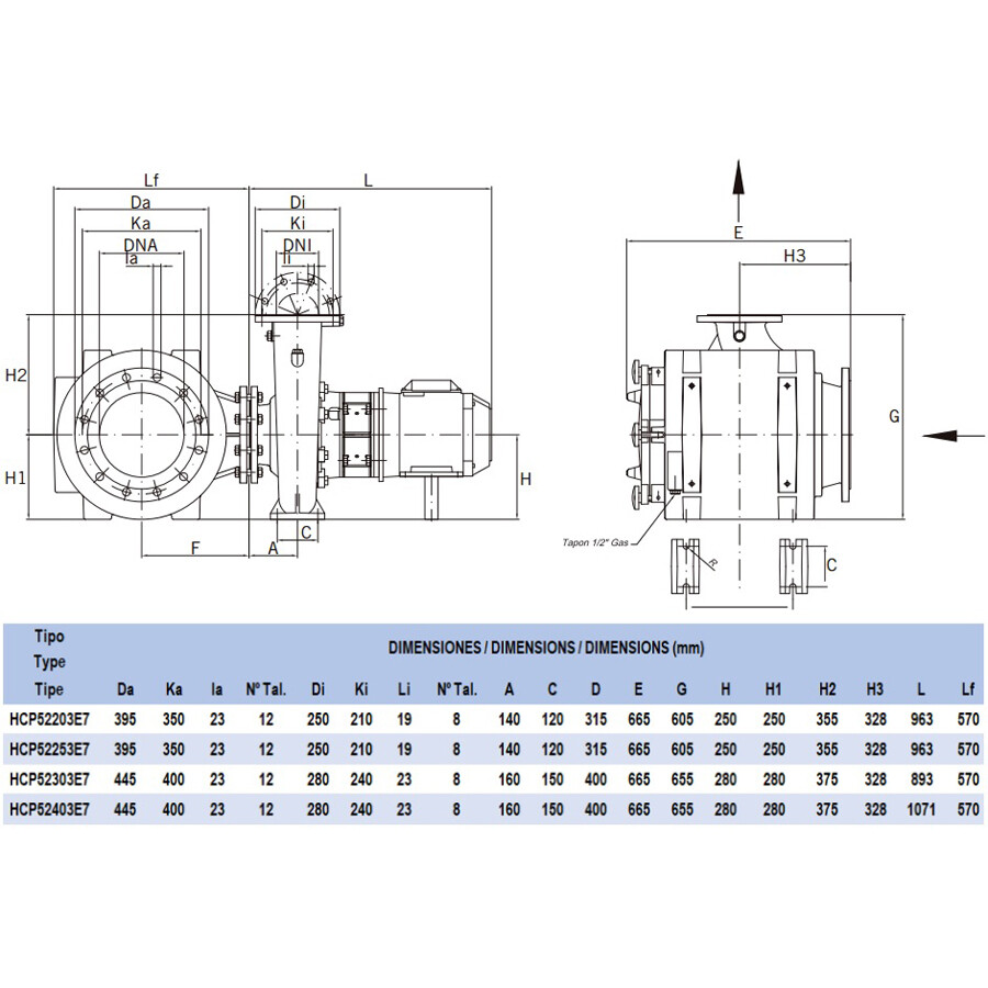 Насос Hayward HCP52403E7 (380V, пф,487m3/h*14m, 30kW,40HP) кор.чугун\крыл.бронза фланец 300\150 фото 3