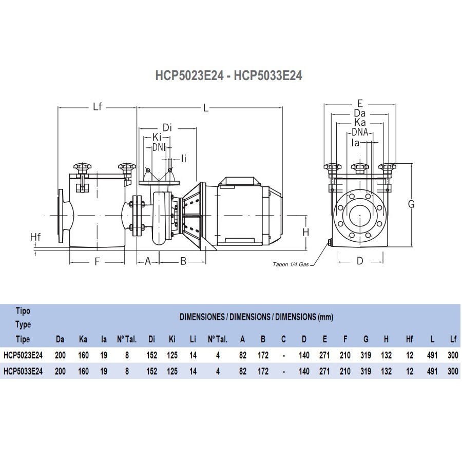 Насос Hayward HCP50553E24 (380V, пф, 58m3/h*14m, 4kW, 5HP) кор. чугун\крыл. бронза, фланец 100\100 фото 3