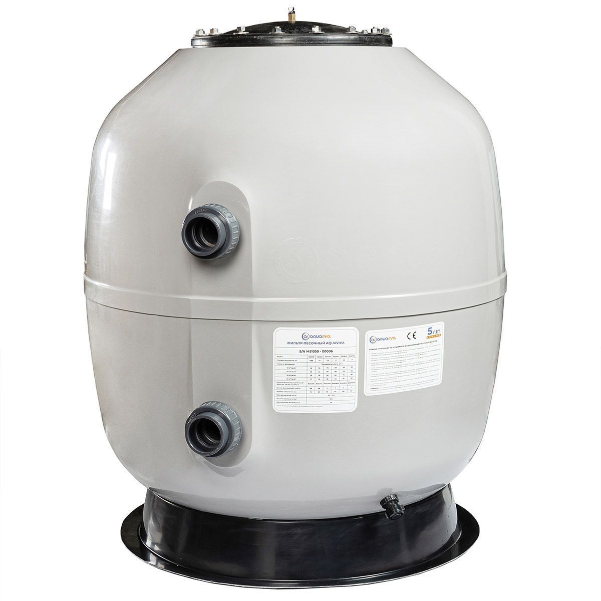 Фильтр AquaViva MS1250-M (62 м³/час, 1250 мм, 1650 кг, 90 мм, 2,5 Бар, 1 м засыпка )  + люк для выгрузки