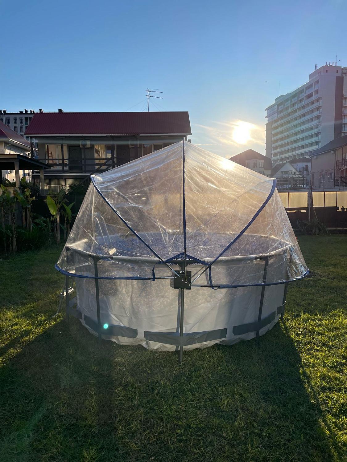 Круглый купольный тент Pool Tent на бассейн диаметром 457см, серый фото 3