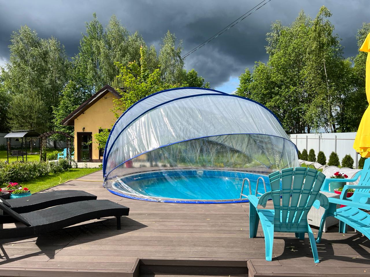 Круглый купольный тент павильон Pool Tent 5,0м для бассейнов и СПА, синий фото 5