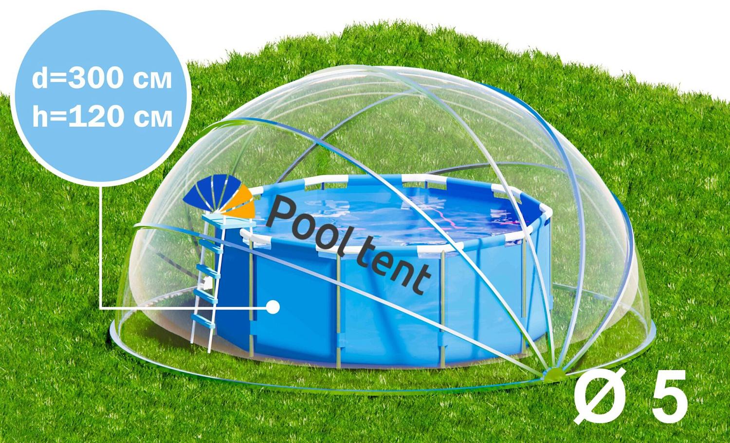 Круглый купольный тент павильон Pool Tent 5,0м для бассейнов и СПА, серый фото 3